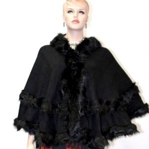 Tiered Faux Fur Hooded Poncho